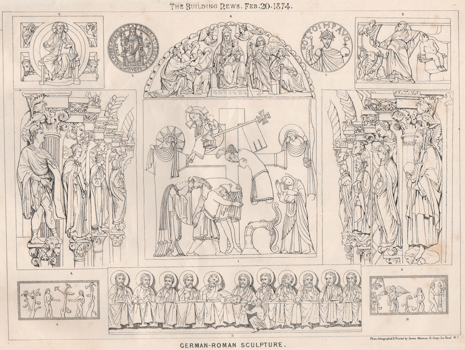 German-Roman sculpture. Germany 1874 old antique vintage print picture